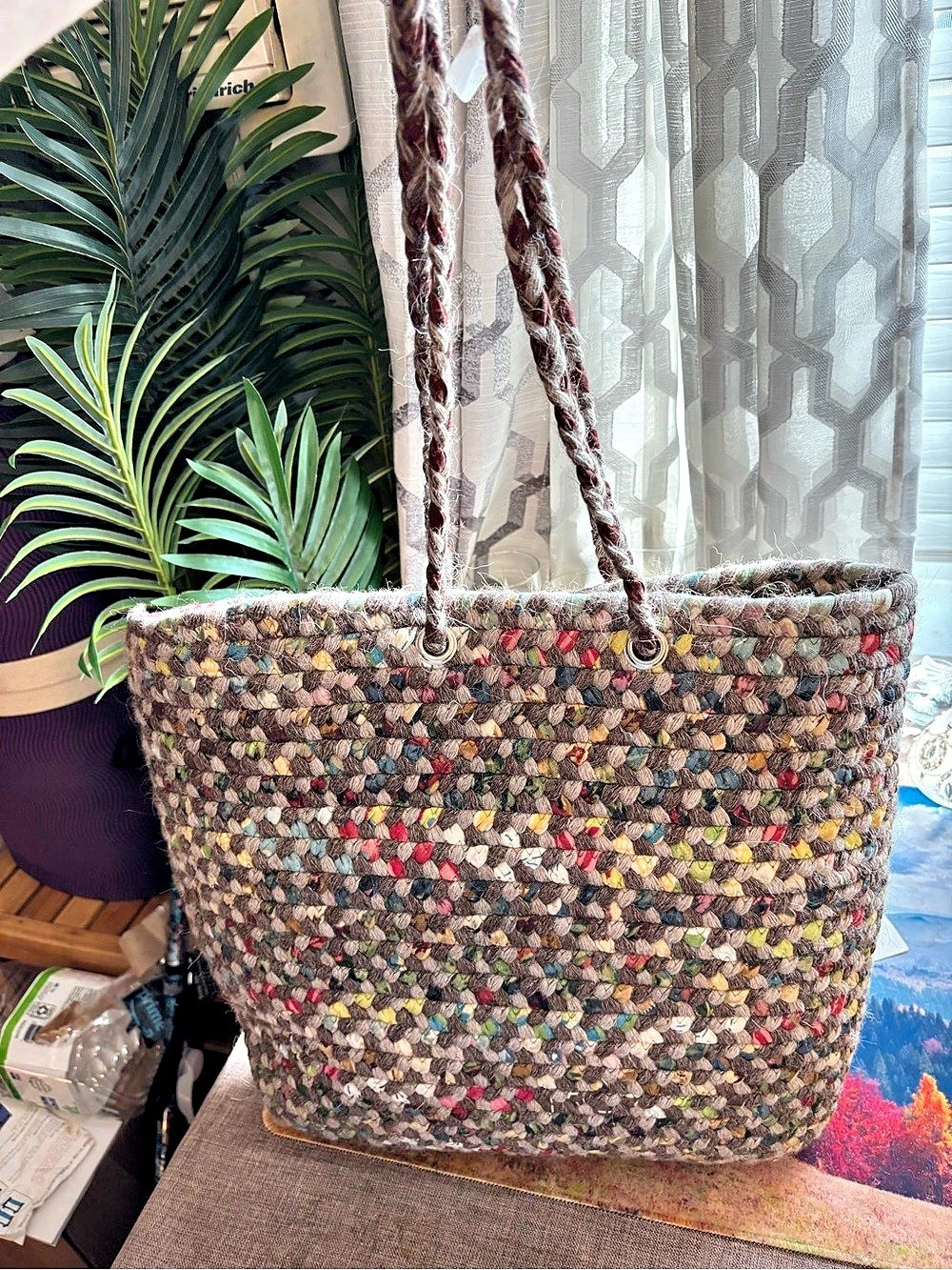 Alpaca/Wool Multicolor & Brown Woven Tote